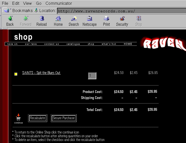 CGI-based shopping cart, www.ravenrecords.com.au