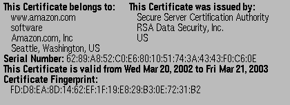 Text of site certificate from amazon.com
